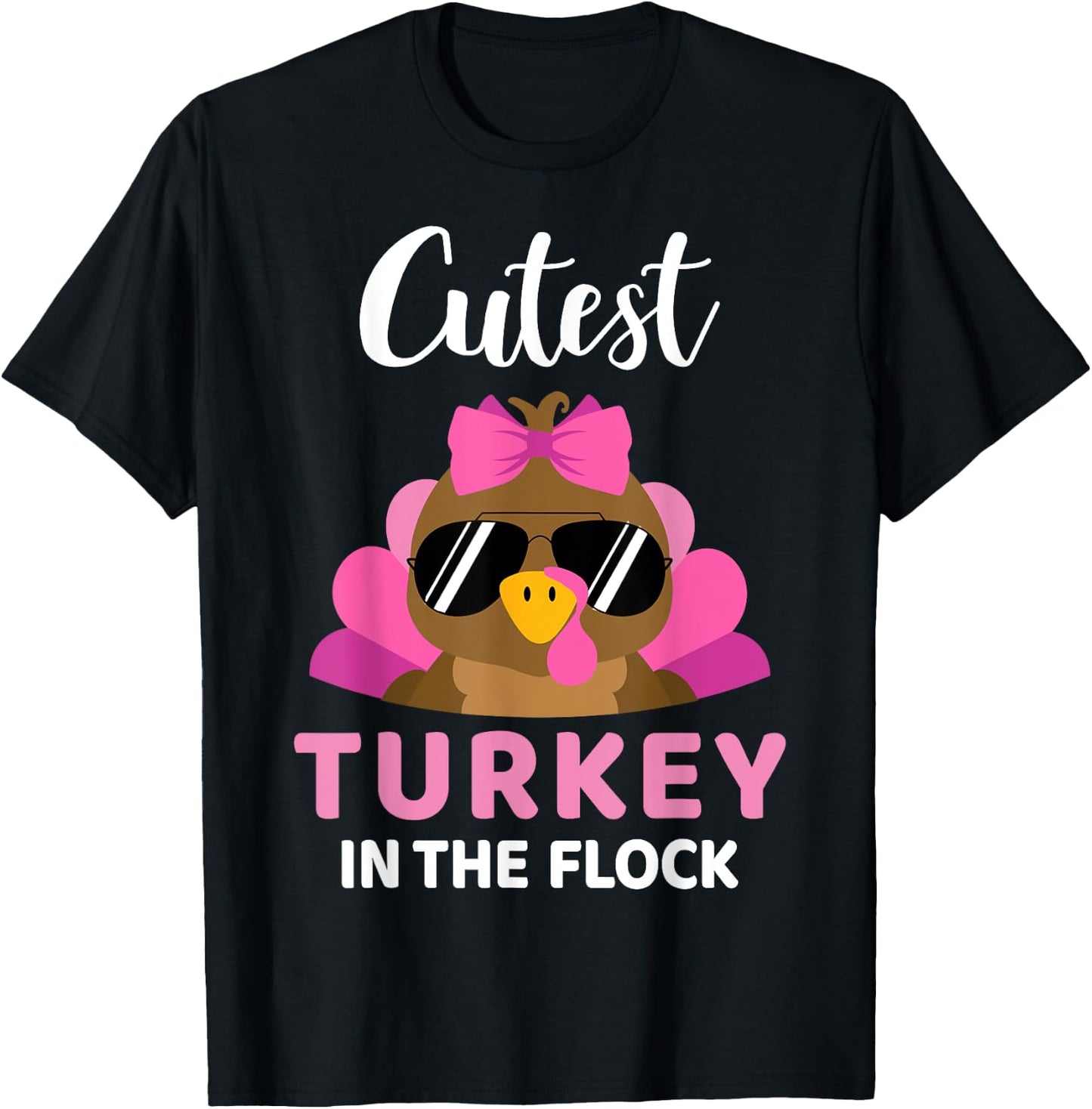 Cutest turkey in the flock girls kids toddler thanksgiving T-Shirt - T-Shirt | Black