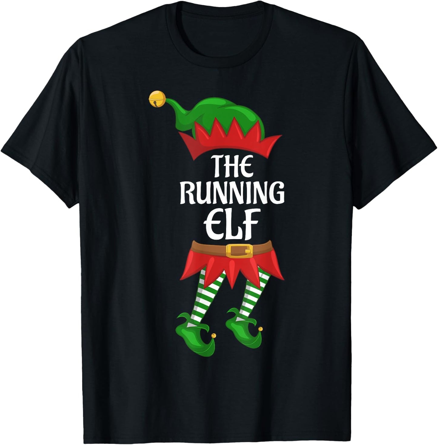Running Elf Family Matching Group Christmas Party T-Shirt - T-Shirt | Black