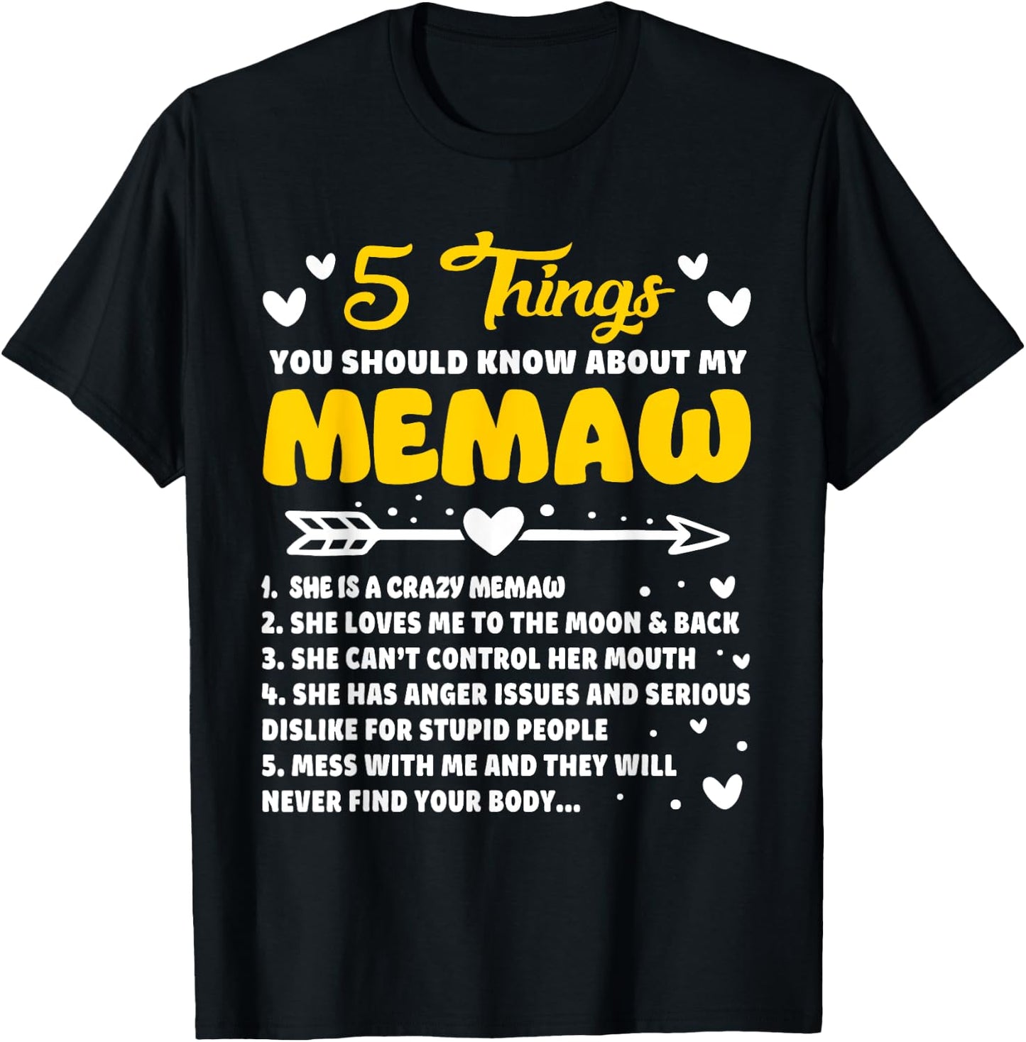5 Things You Should Know About My Memaw Funny Grandma T-Shirt - T-Shirt | Black