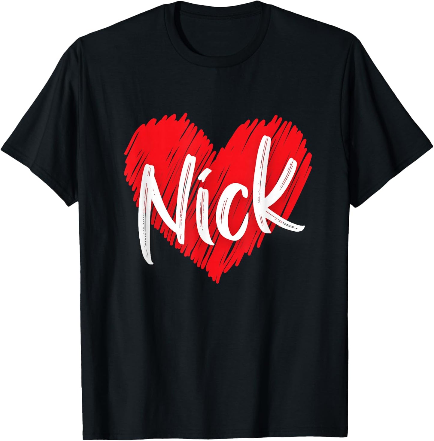 First Names Apparel I Love Nick Heart Personalized Name Nick -Adults Black Short Sleeve T-Shirt - T-Shirt | Black