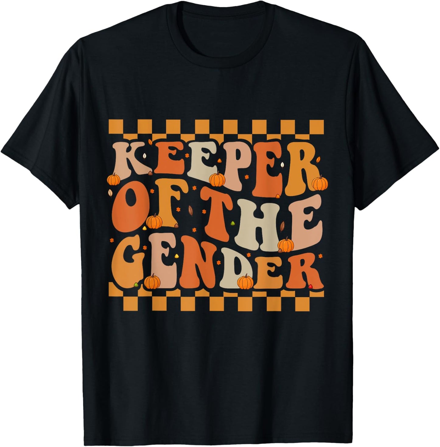 Keeper Of The Gender Fall Groovy Thanksgiving Reveal Baby T-Shirt - T-Shirt | Black