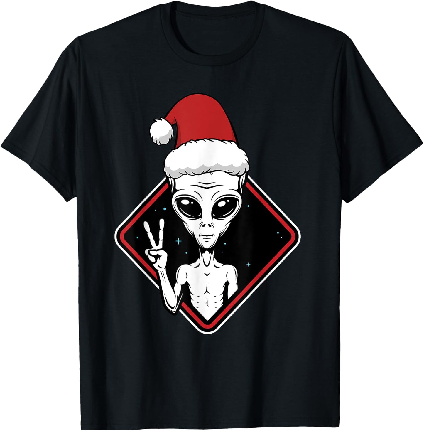 Alien Peace Santa Hat Christmas Pajama Funny X-Mas UFO T-Shirt - T-Shirt | Black