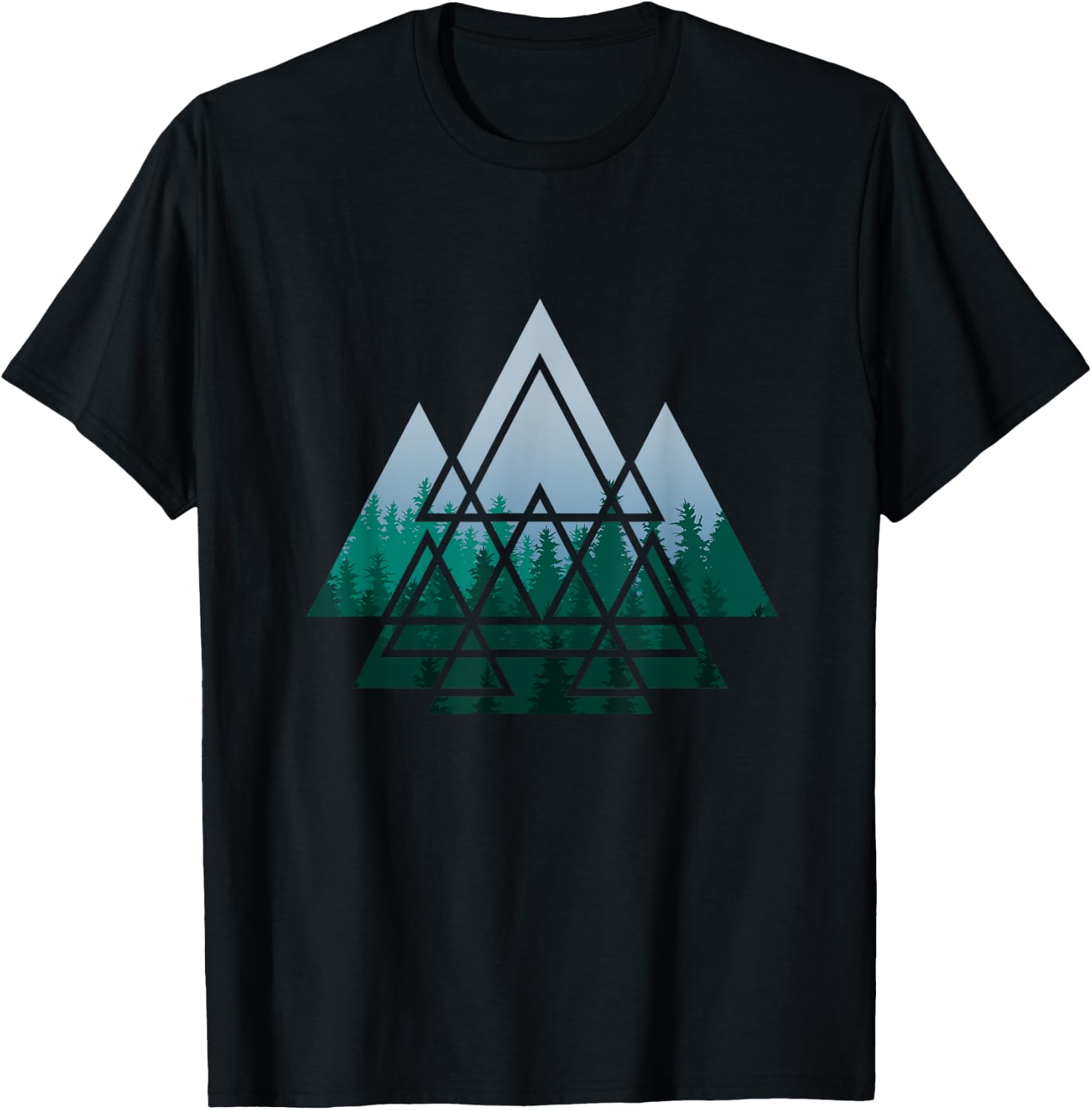 Sacred Geometry Triangles Forest Geometrical Spirituality T-Shirt - T-Shirt | Black