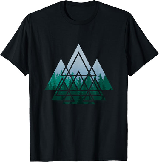 Sacred Geometry Triangles Forest Geometrical Spirituality T-Shirt - T-Shirt | Black