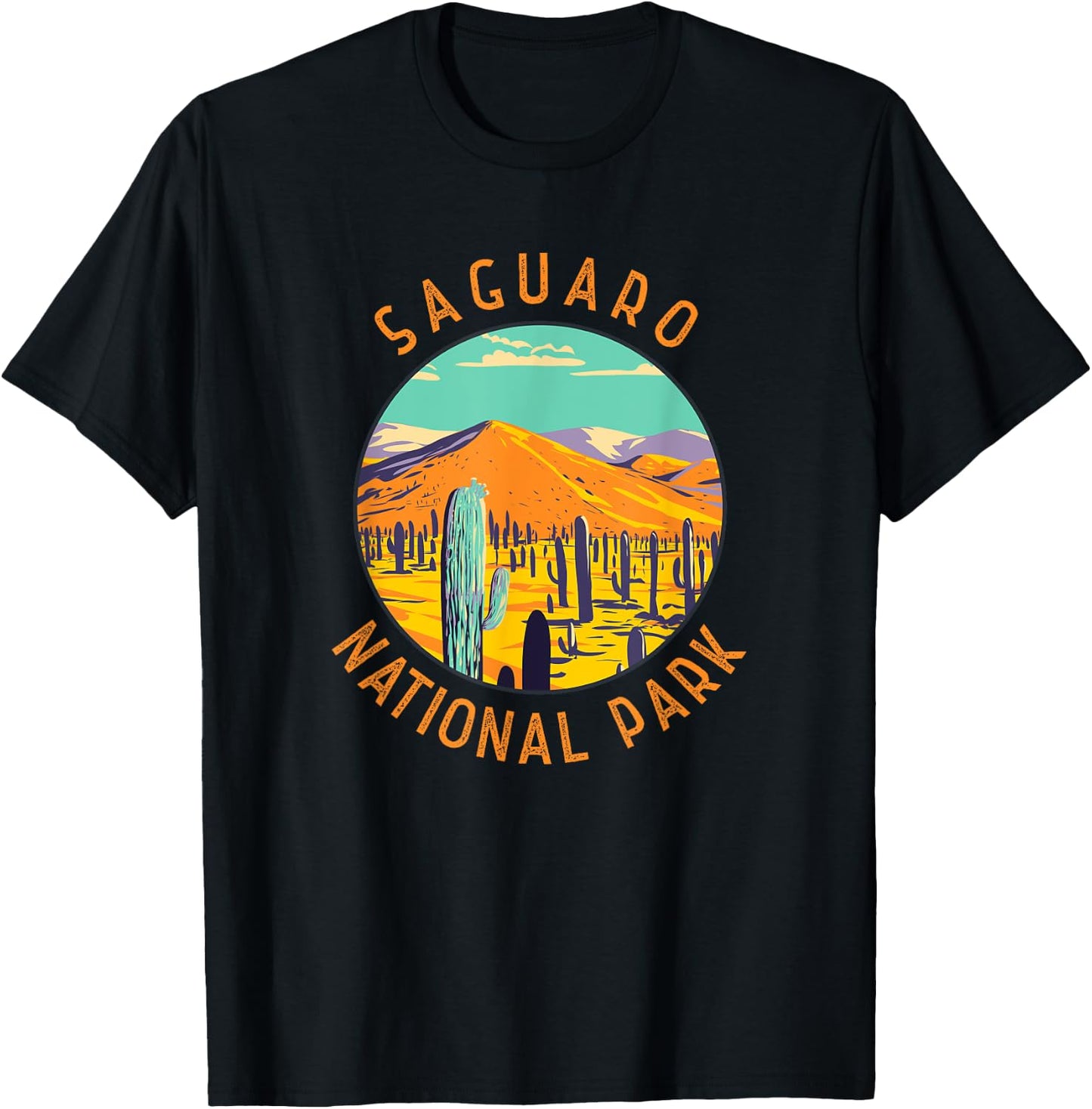 Saguaro National Park Cacti Distressed Circle T-Shirt - T-Shirt | Black