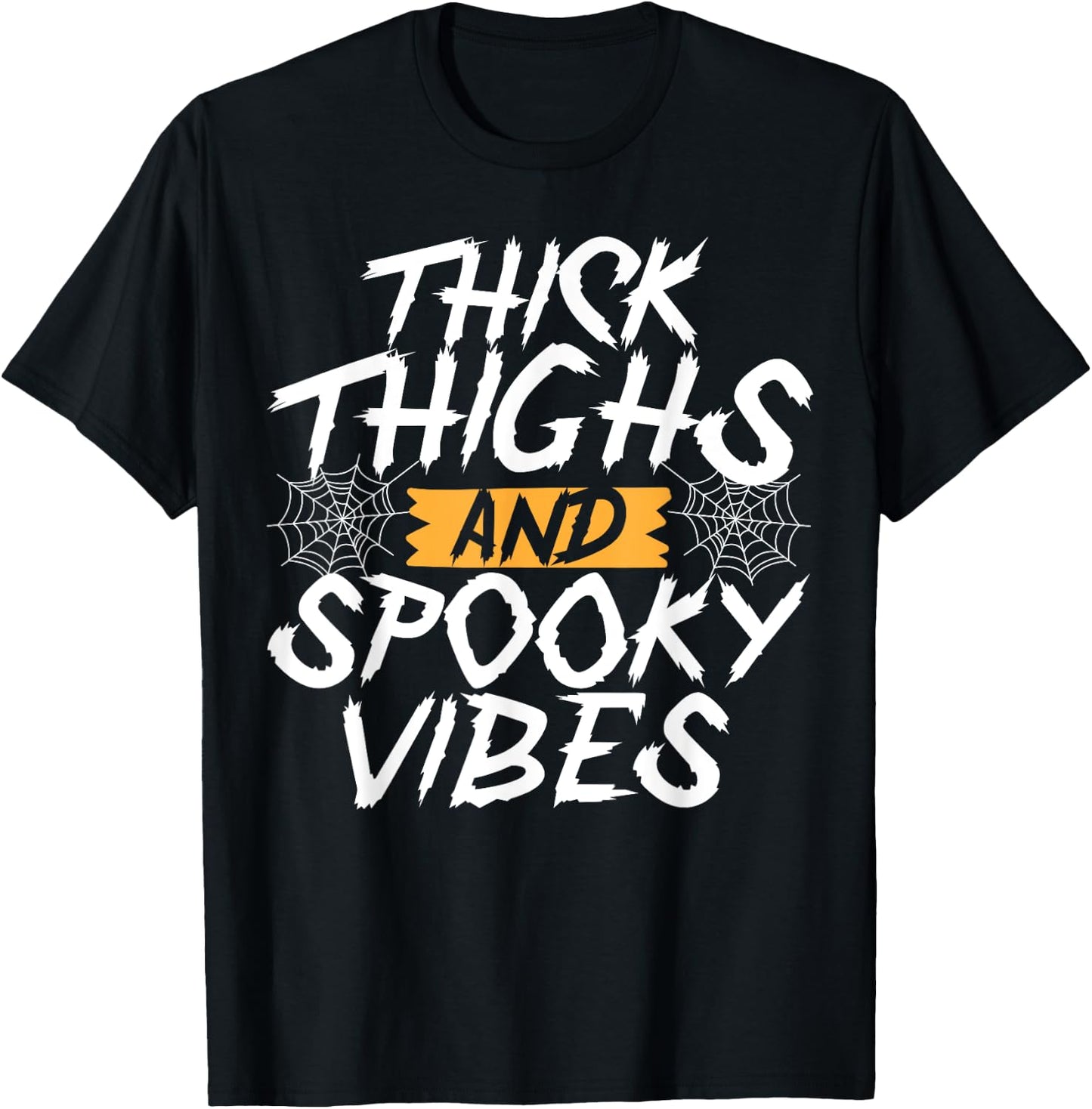Thick Thighs And Spooky Vibes Funny Halloween Ghost T-Shirt - T-Shirt | Black