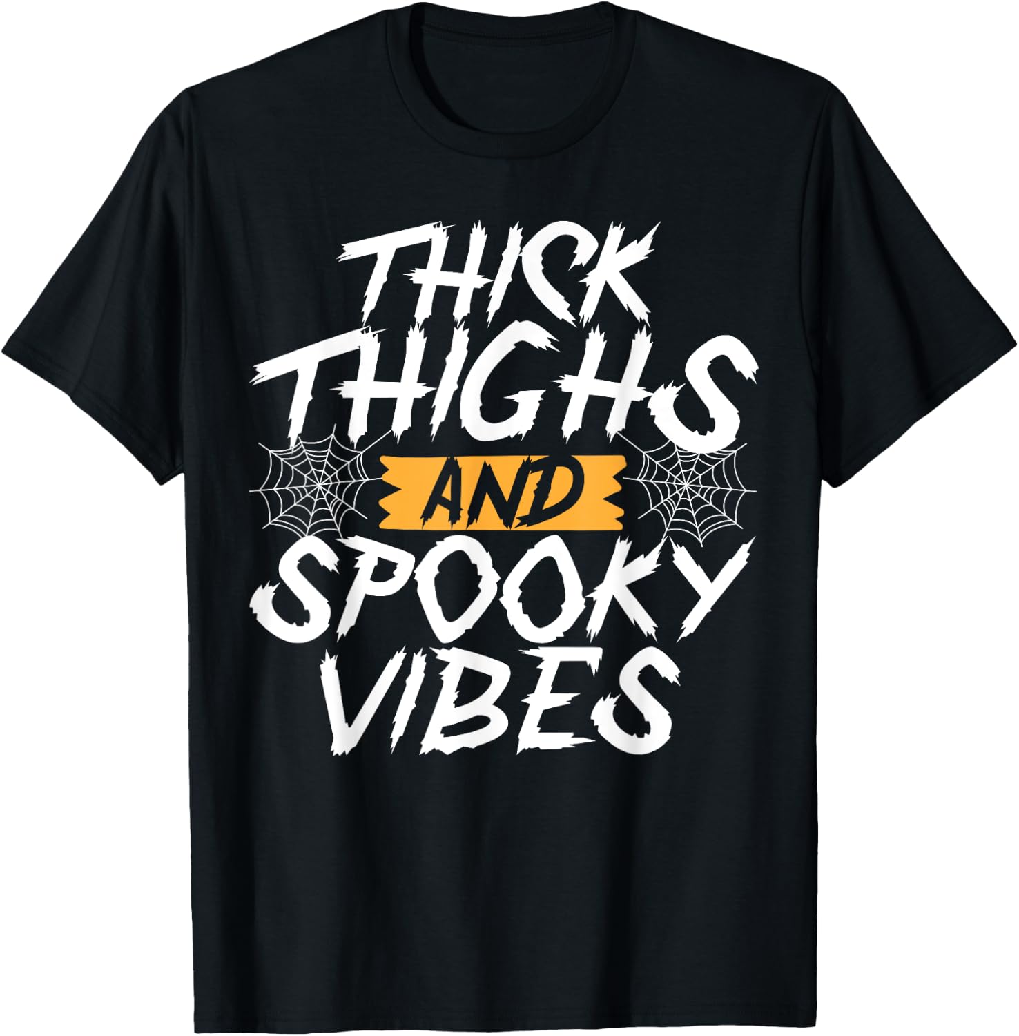 Thick Thighs And Spooky Vibes Funny Halloween Ghost T-Shirt - T-Shirt | Black