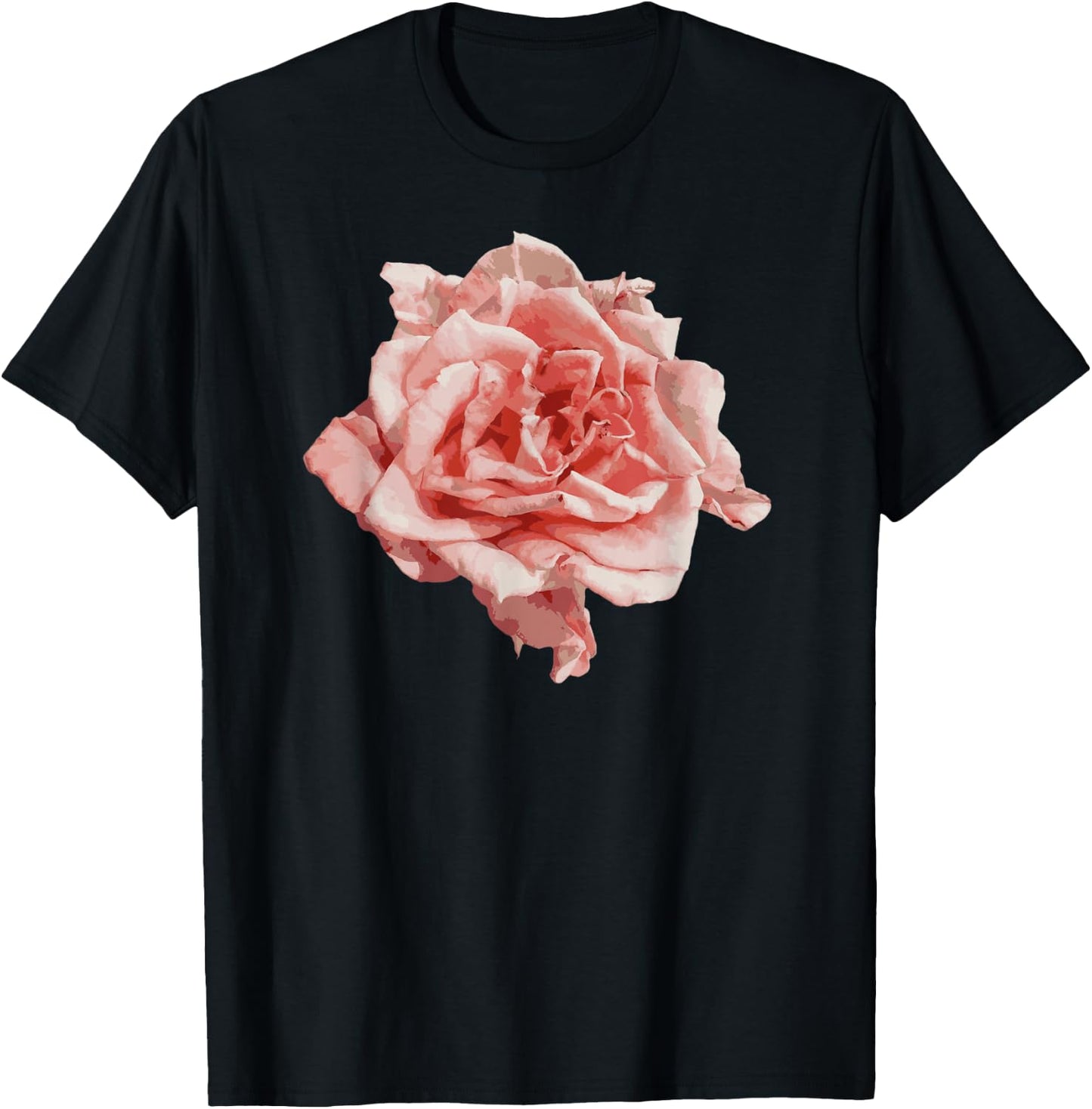 Single Pink Rose Flower Design , Girls, Teens T-Shirt - T-Shirt | Black