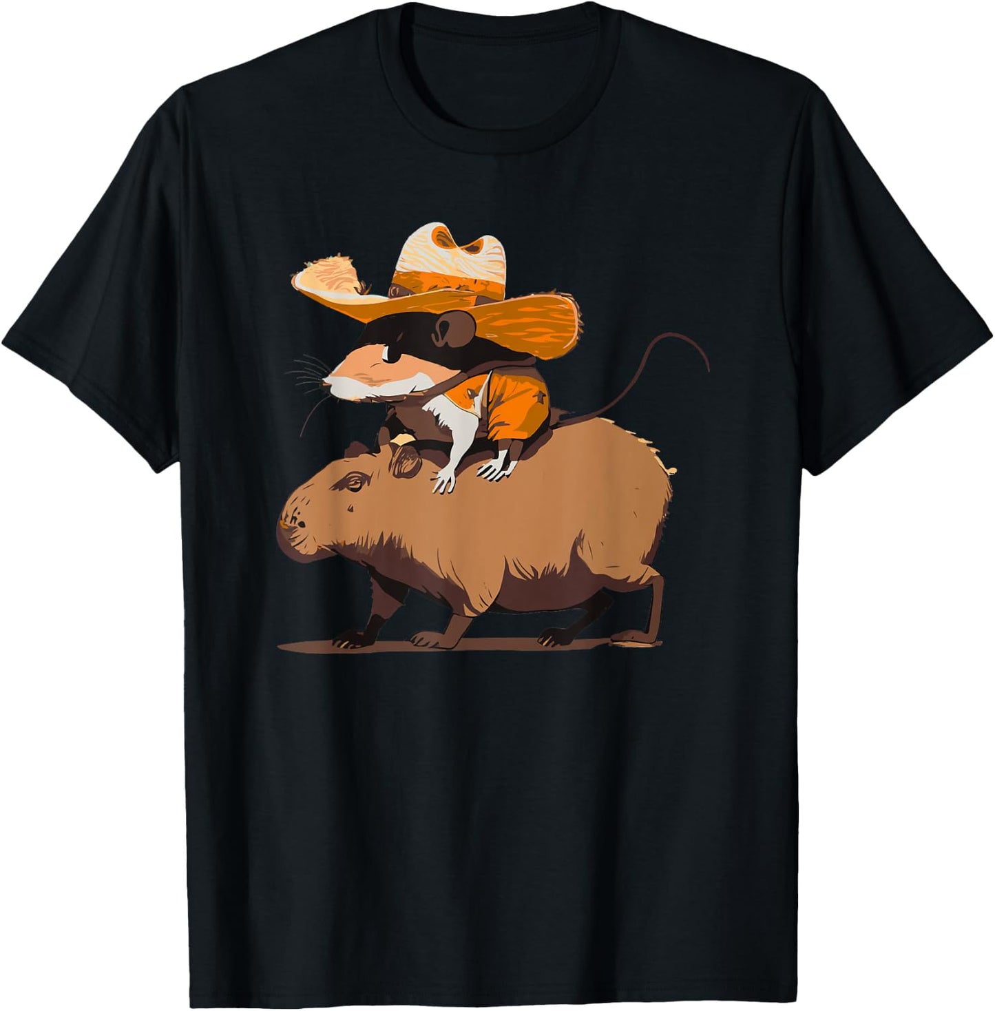 Funny Capybara Cowboy Cowgirl Rodent Mouse Western Country T-Shirt - T-Shirt | Black