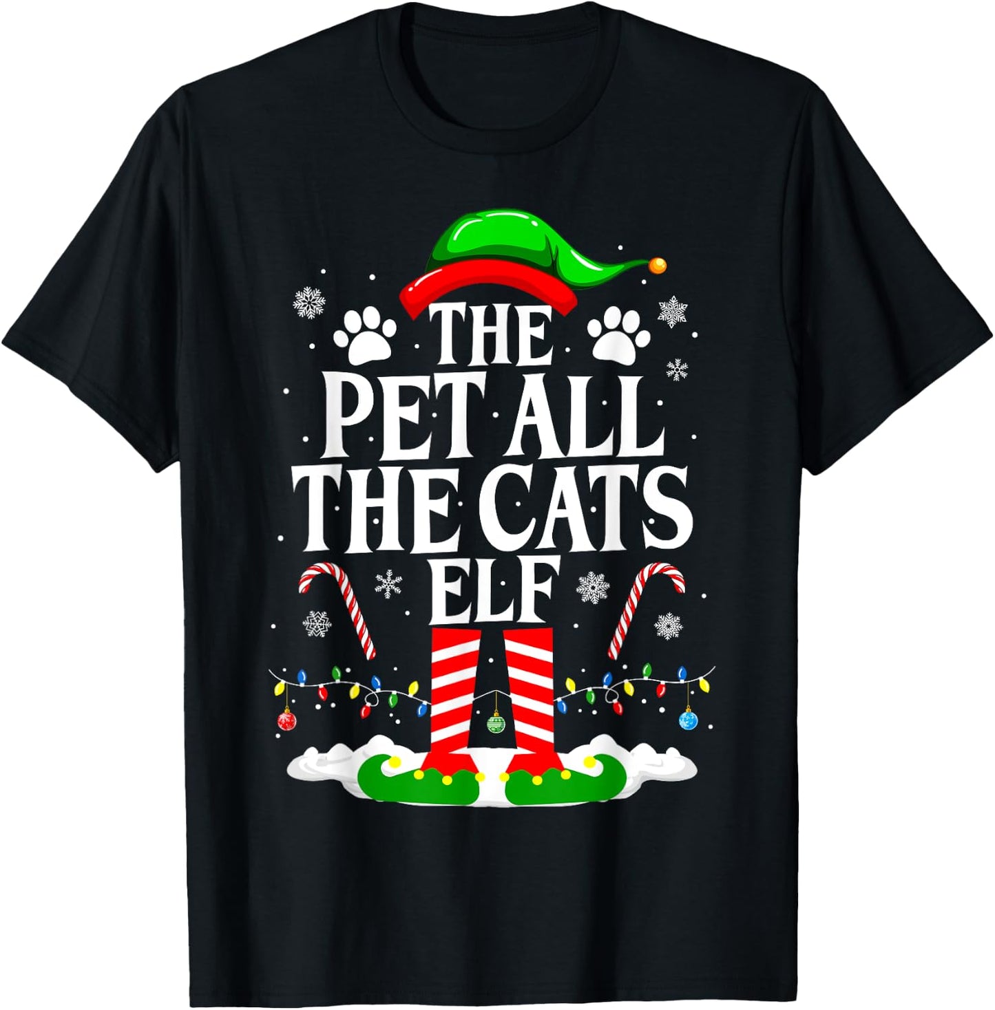 The Pet All The Cats Elf Xmas Funny Cat lover Christmas T-Shirt - T-Shirt | Black