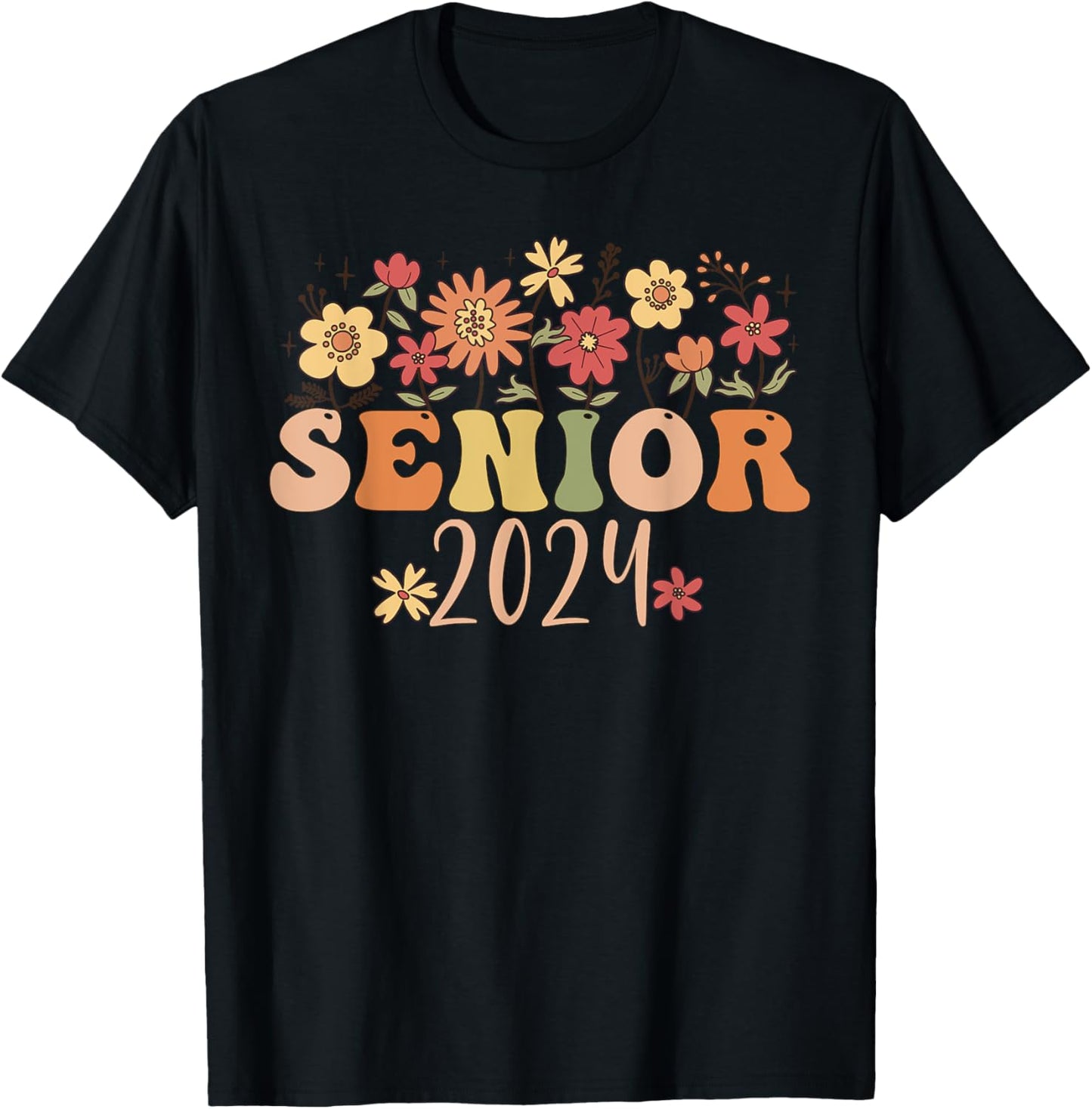 Senior 2024 Groovy Retro Class of 2024 Graduation T-Shirt - T-Shirt | Black