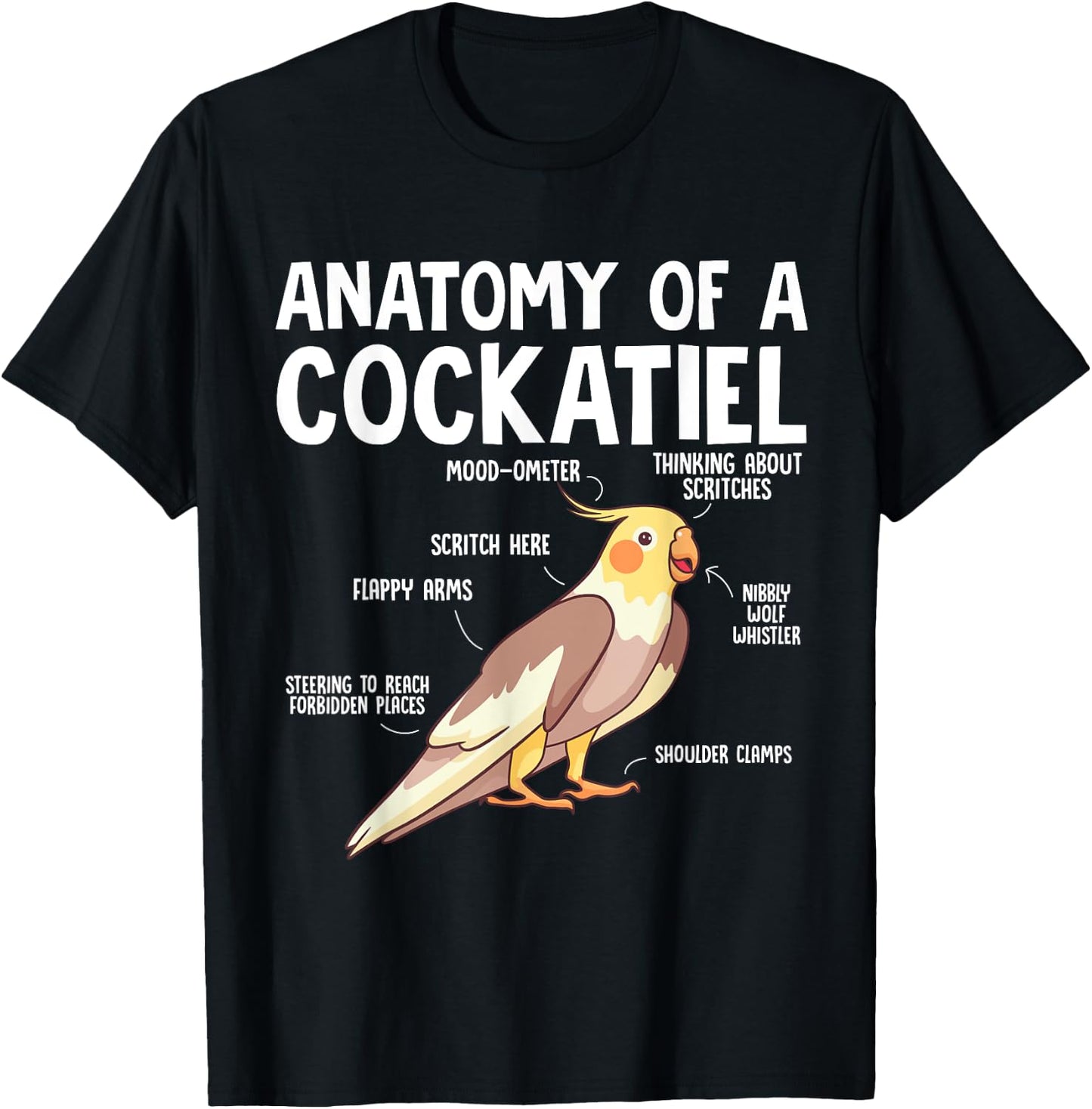 Cockatiel Parrot Bird Anatomy Of A Cockatiel T-Shirt - T-Shirt | Black