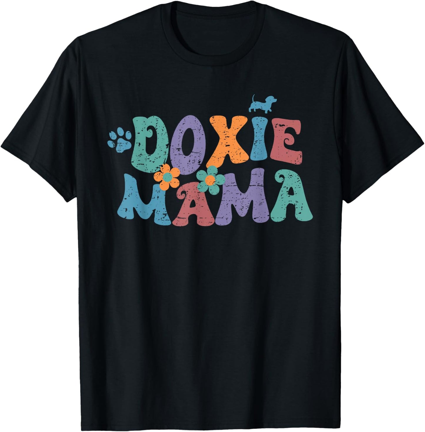 Groovy Doxie Mama Colorful Dog Gift Dachshund Lover Dogs Mom T-Shirt - T-Shirt | Black