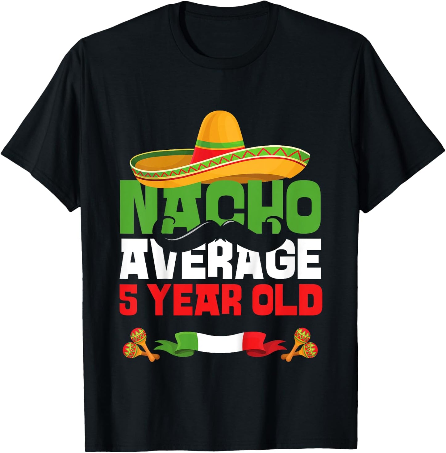 Kids 5 Year Old Mexican Fiesta 5th Birthday Party Cinco De Mayo T-Shirt - T-Shirt | Black