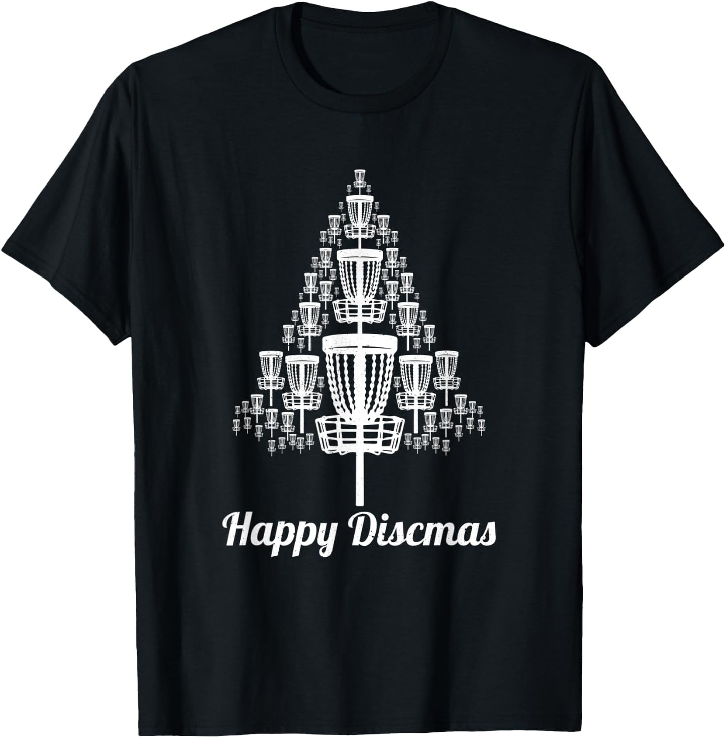 Happy Discmas Christmas Tree Basket Disc Golf Disc Golfing T-Shirt - T-Shirt | Black