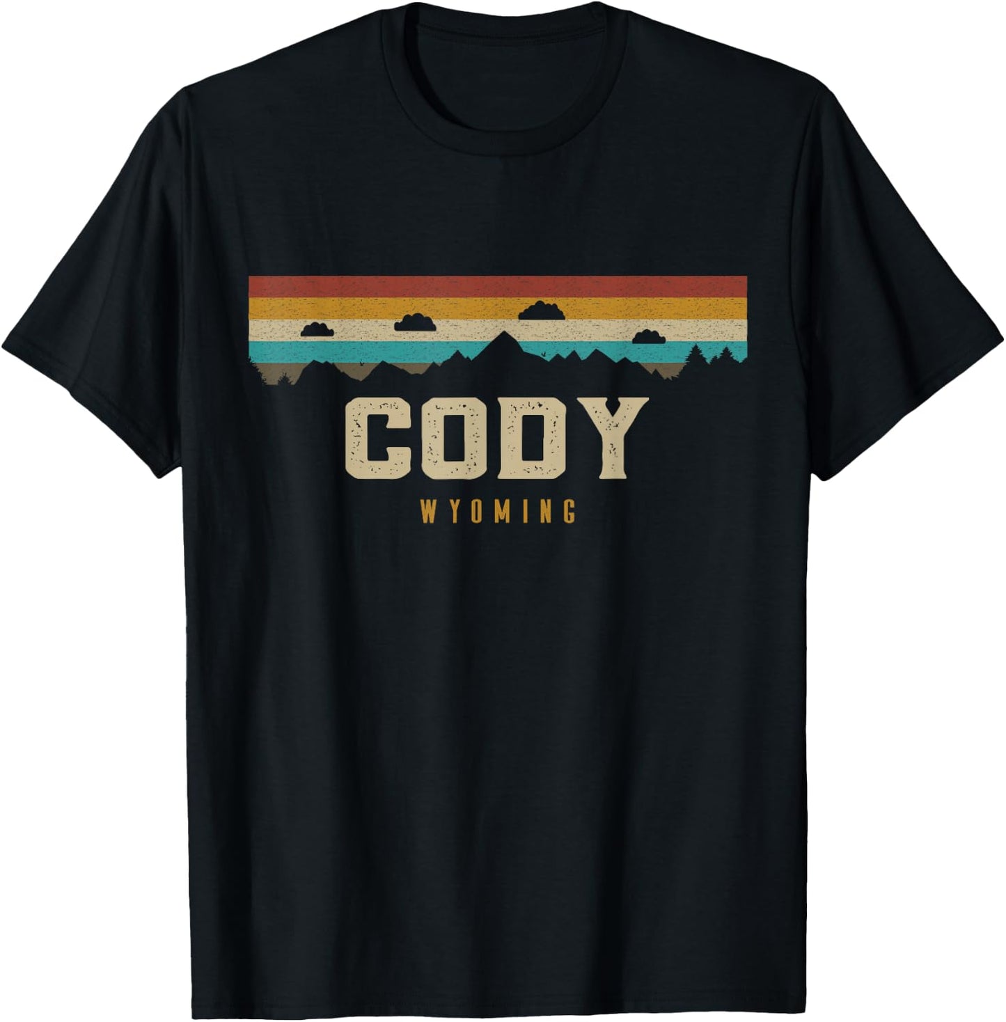 Cody Wyoming Vintage Mountains Hiking Camping Retro T-Shirt - T-Shirt | Black