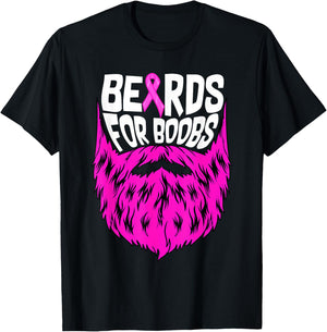 Beards For Boobs Breast Cancer Awareness Support Men T-Shirt - T-Shirt | Black