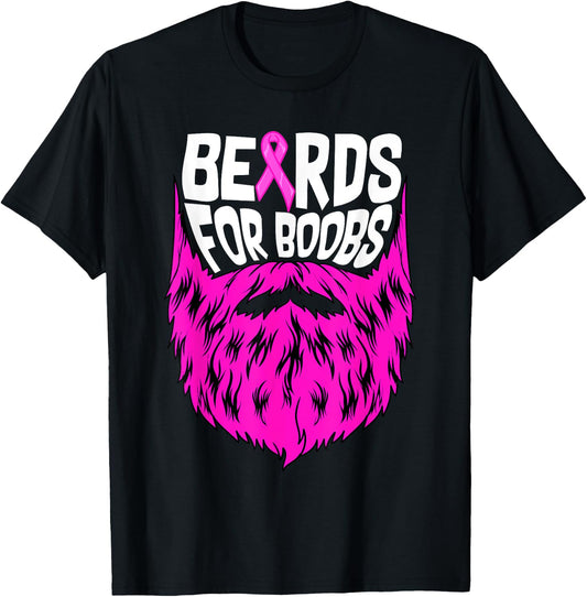Beards For Boobs Breast Cancer Awareness Support Men T-Shirt - T-Shirt | Black