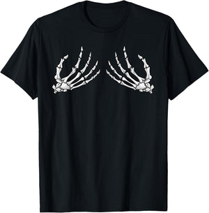 Halloween Boobs Skeleton Hand Funny Costume T-Shirt - T-Shirt | Black