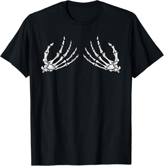 Halloween Boobs Skeleton Hand Funny Costume T-Shirt - T-Shirt | Black