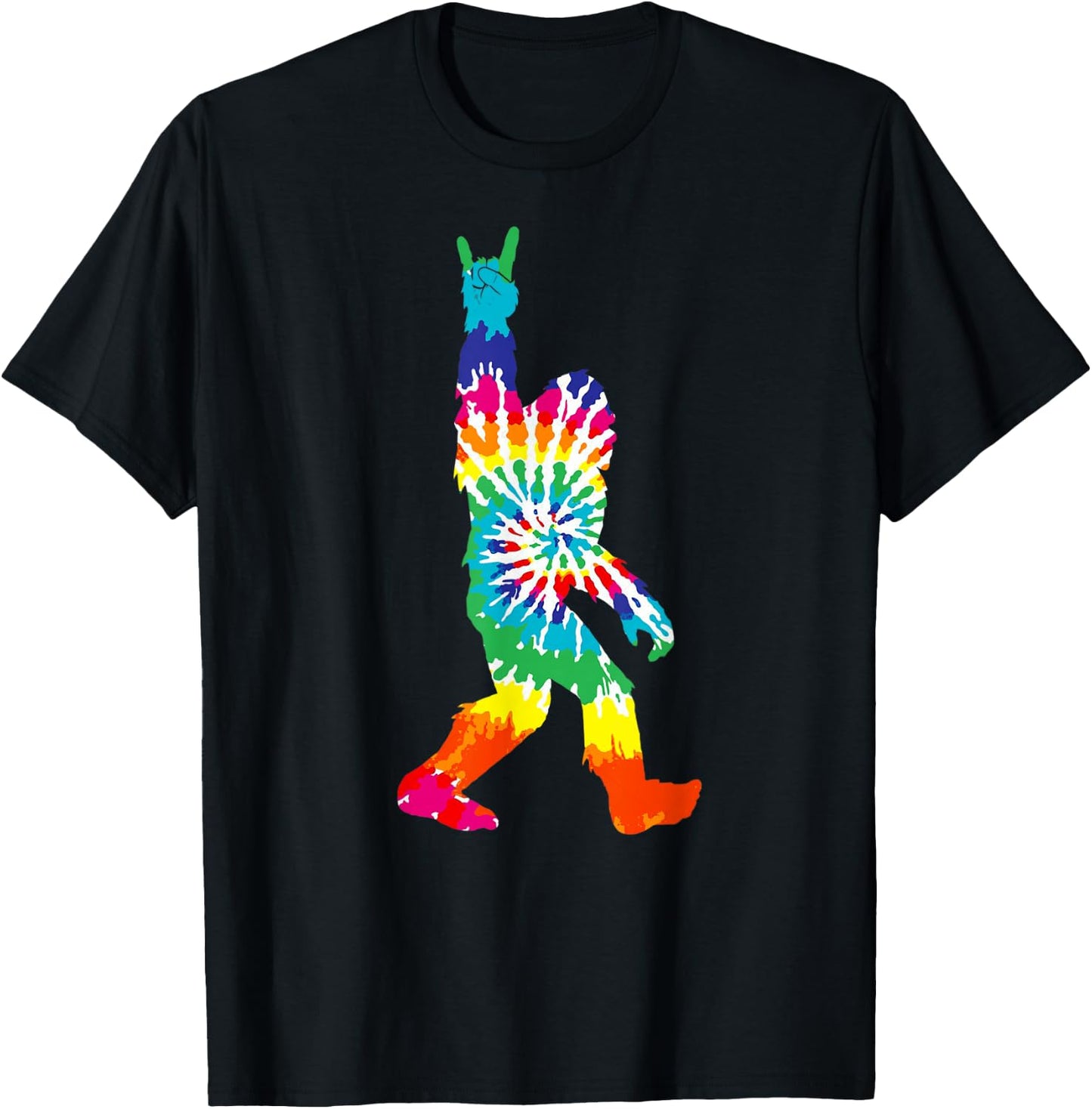 Funny Bigfoot Rock and Roll Tie Dye Shirt Sasquatch Believer T-Shirt - T-Shirt | Black