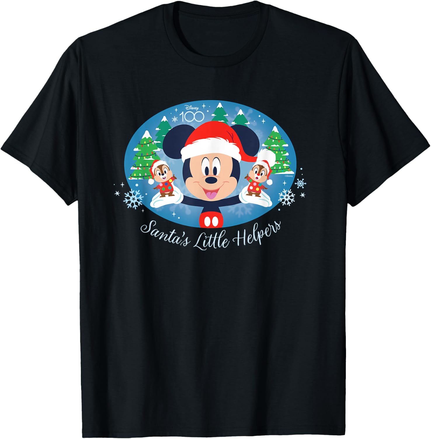Disney 100 Mickey Chip Dale Santa’s Little Helpers Christmas T-Shirt - T-Shirt | Black