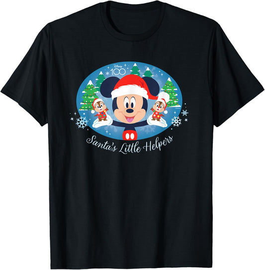 Disney 100 Mickey Chip Dale Santa’s Little Helpers Christmas T-Shirt - T-Shirt | Black