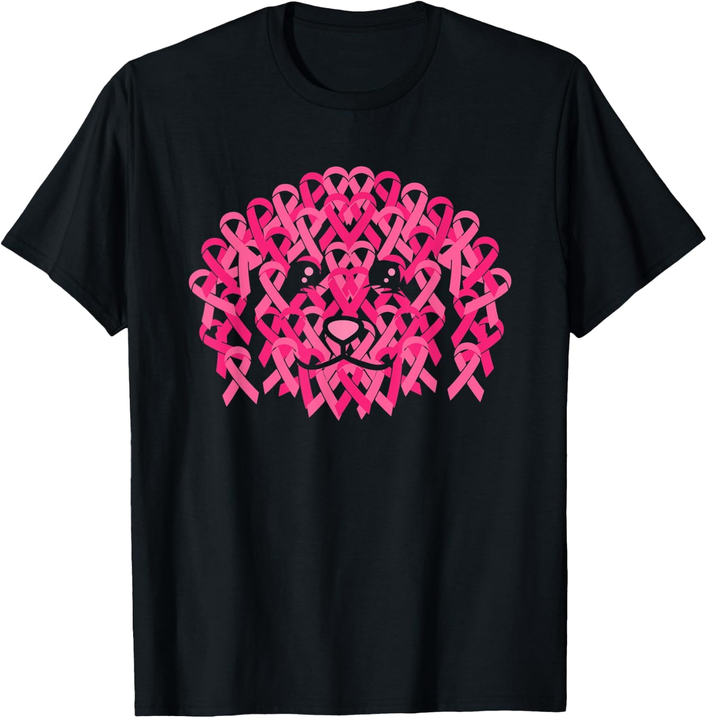 Pink Ribbon Dog Face Inspirational Breast Cancer Awareness T-Shirt - T-Shirt | Black