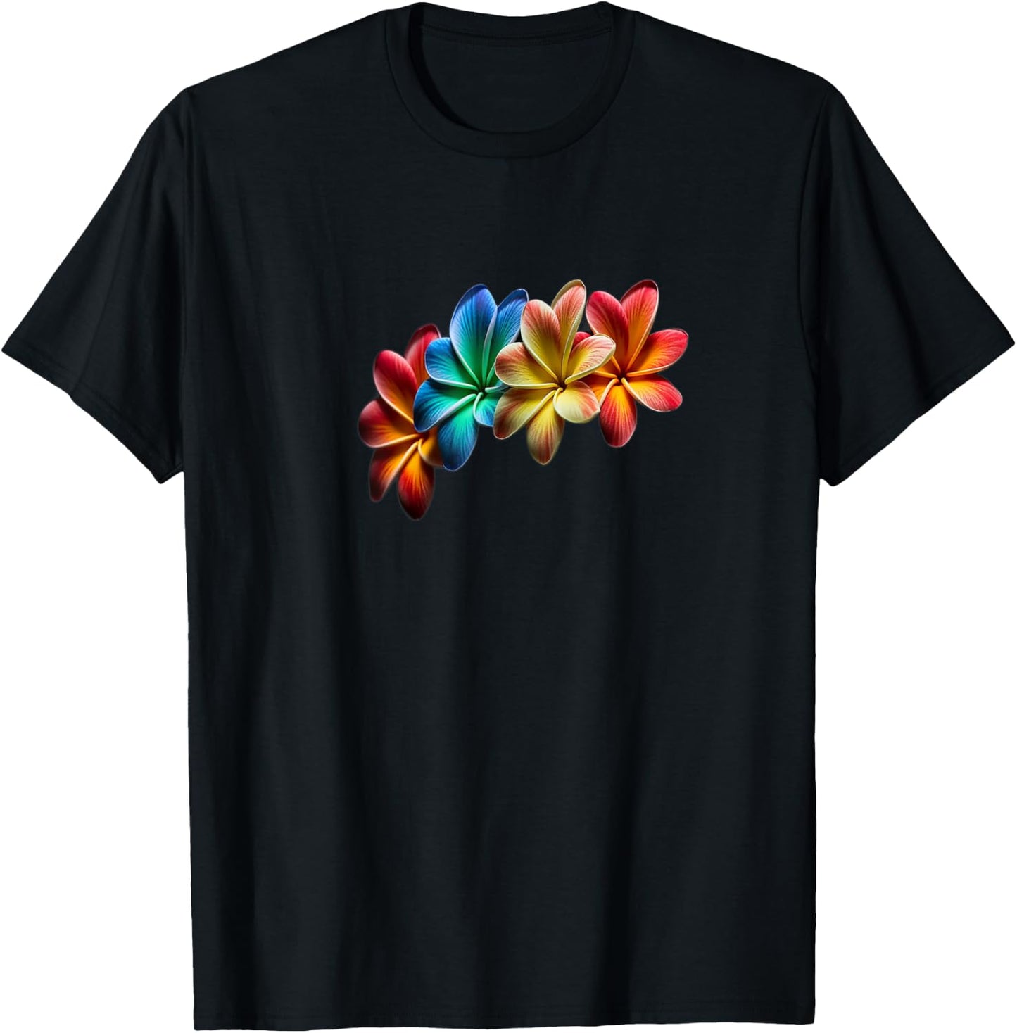 Rainbow Plumeria Design by Blazed Trezurs T-Shirt - T-Shirt | Black