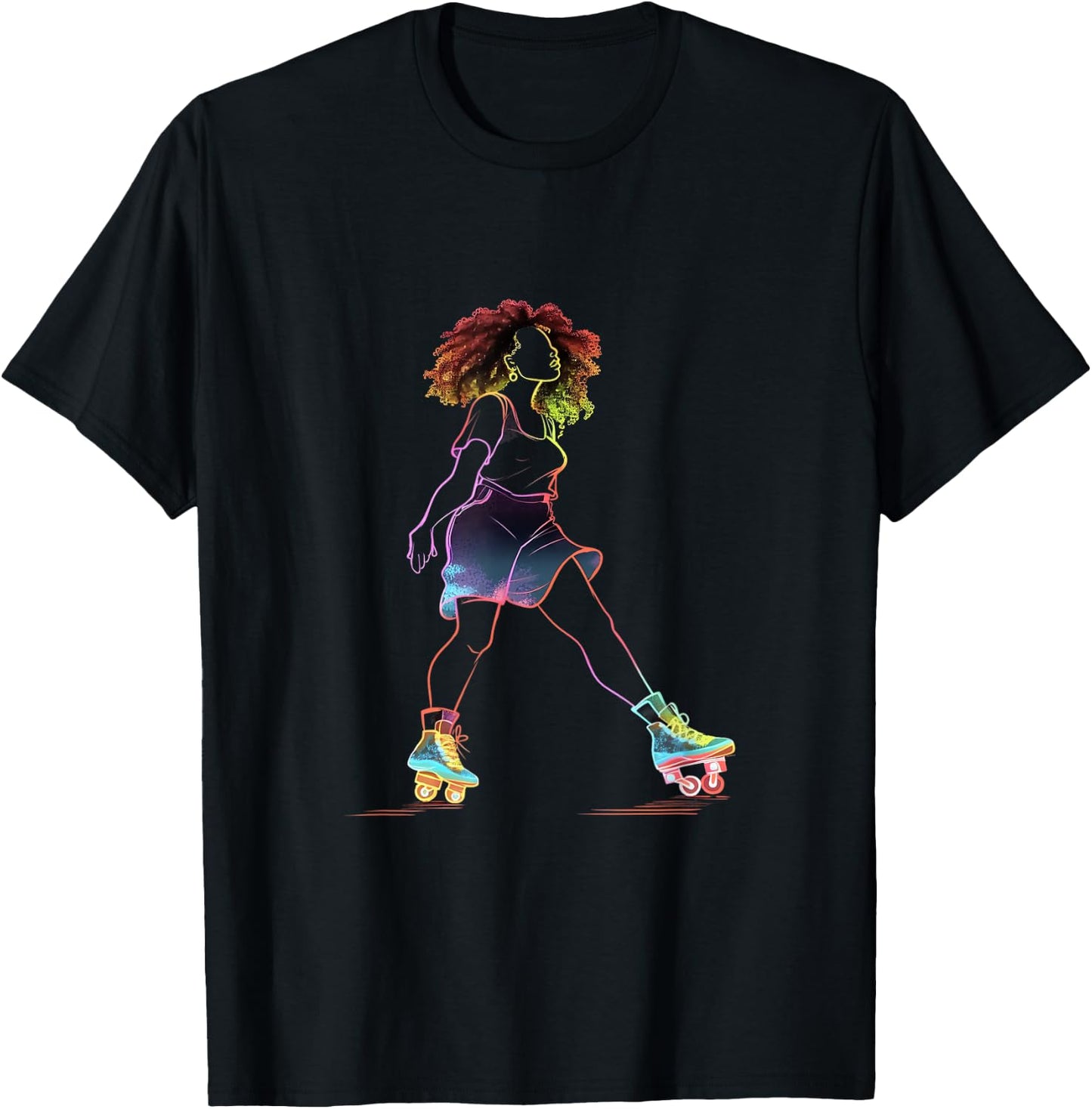 Roller Skating Afro Woman Roller Skates African American T-Shirt - T-Shirt | Black