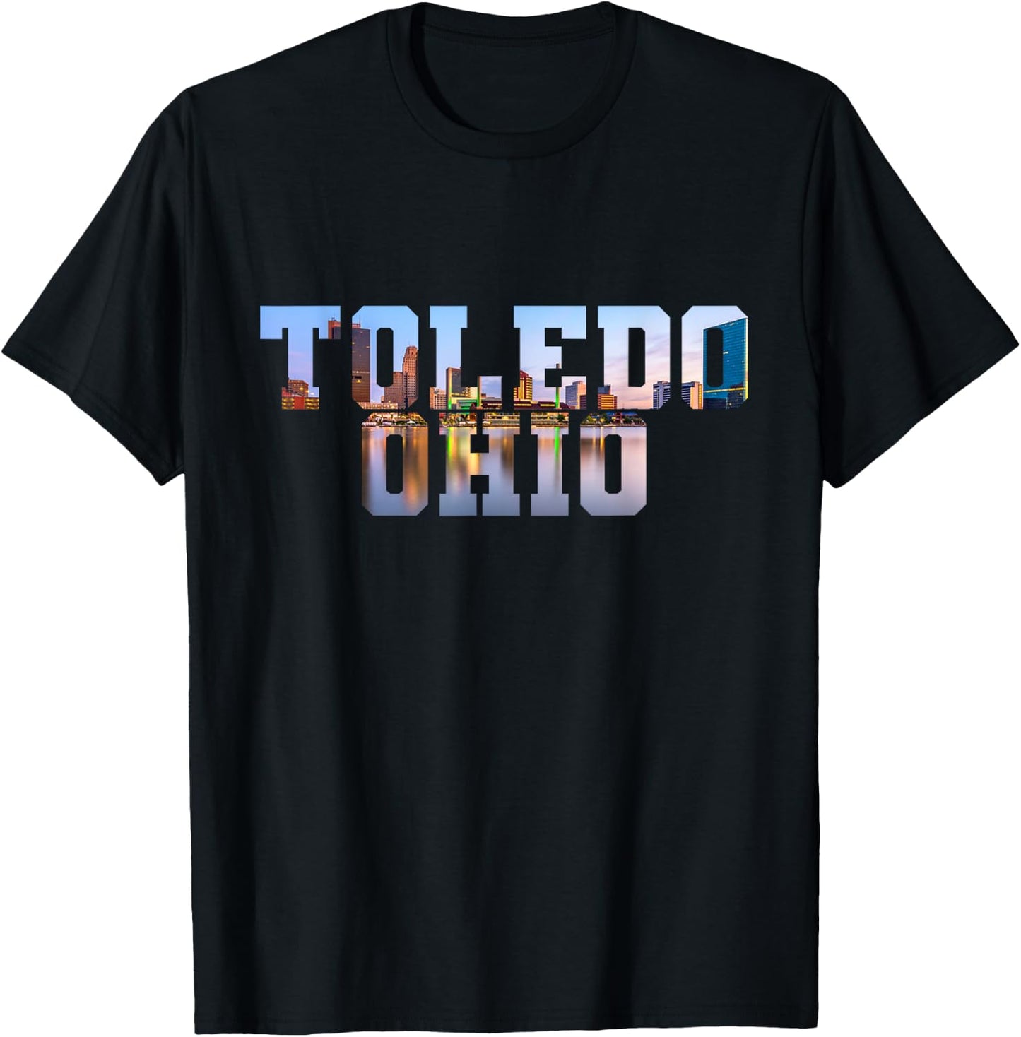 Toledo Maumee River Skyline Inside Toledo Ohio Block Letters T-Shirt - T-Shirt | Black