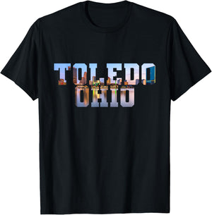 Toledo Maumee River Skyline Inside Toledo Ohio Block Letters T-Shirt - T-Shirt | Black