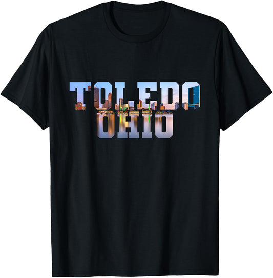 Toledo Maumee River Skyline Inside Toledo Ohio Block Letters T-Shirt - T-Shirt | Black