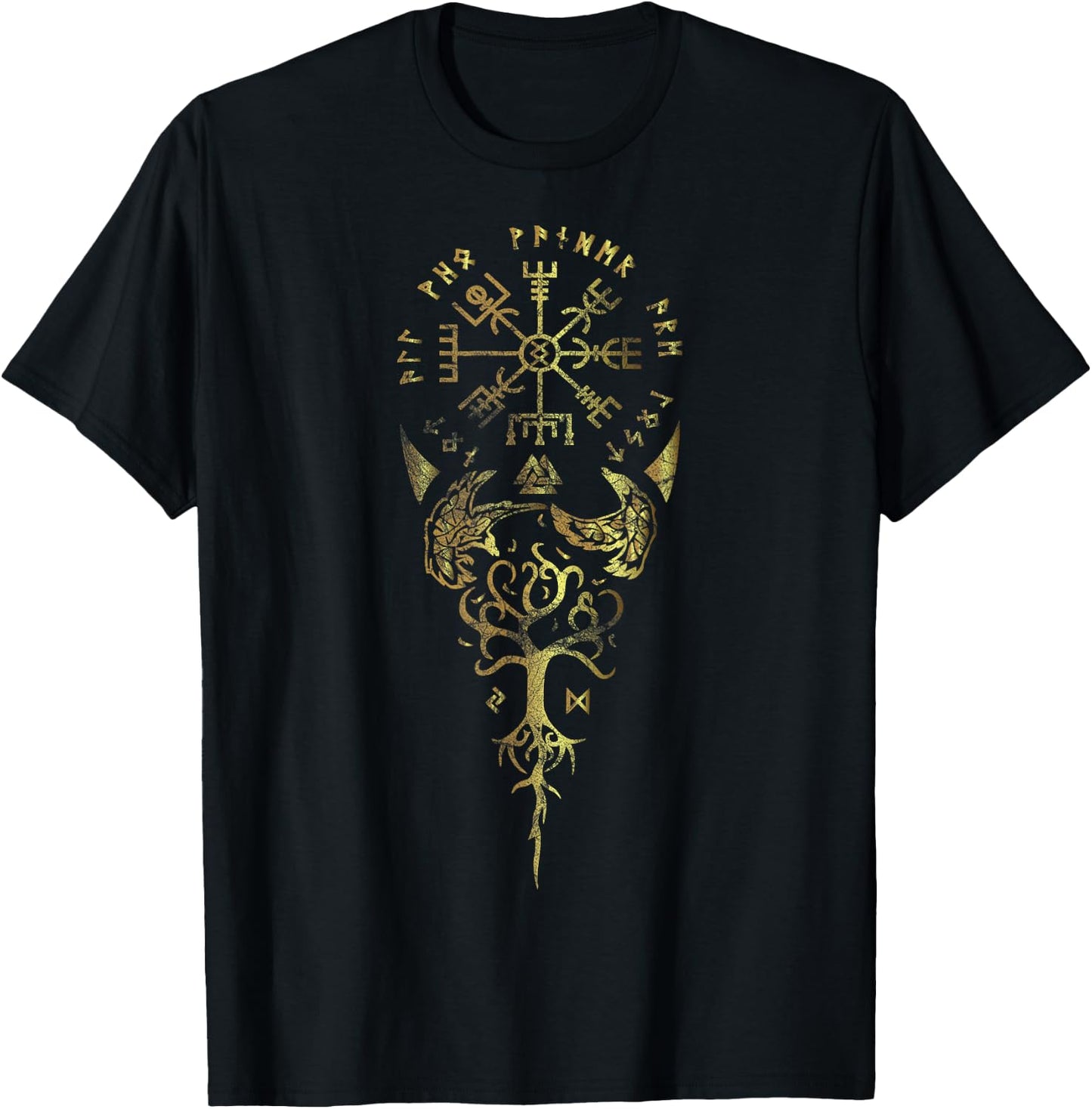Viking Odin Raven Huginn & Muninn Scandinavian Mythology T-Shirt - T-Shirt | Black