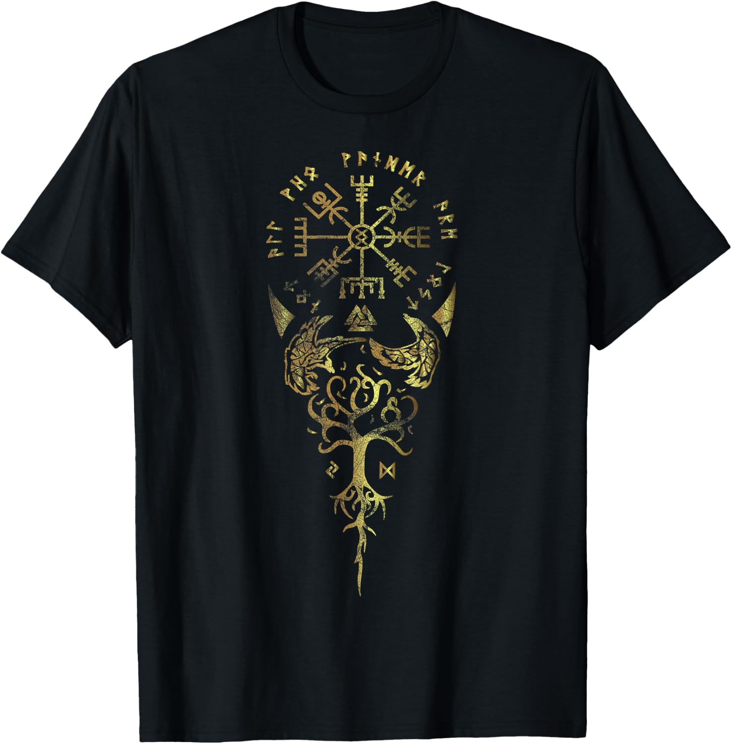 Viking Odin Raven Huginn & Muninn Scandinavian Mythology T-Shirt - T-Shirt | Black