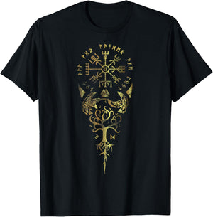 Viking Odin Raven Huginn & Muninn Scandinavian Mythology T-Shirt - T-Shirt | Black