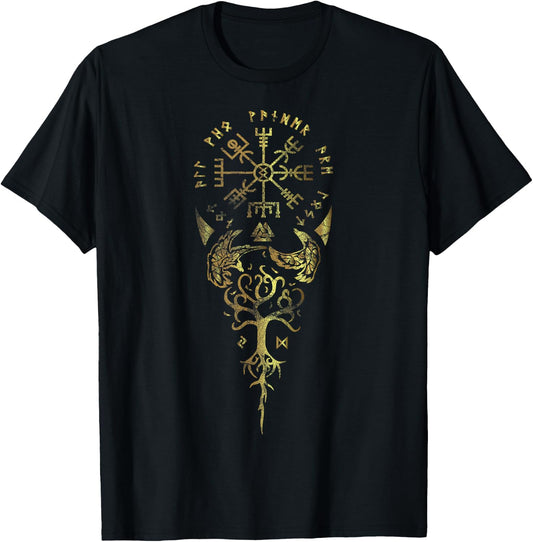 Viking Odin Raven Huginn & Muninn Scandinavian Mythology T-Shirt - T-Shirt | Black