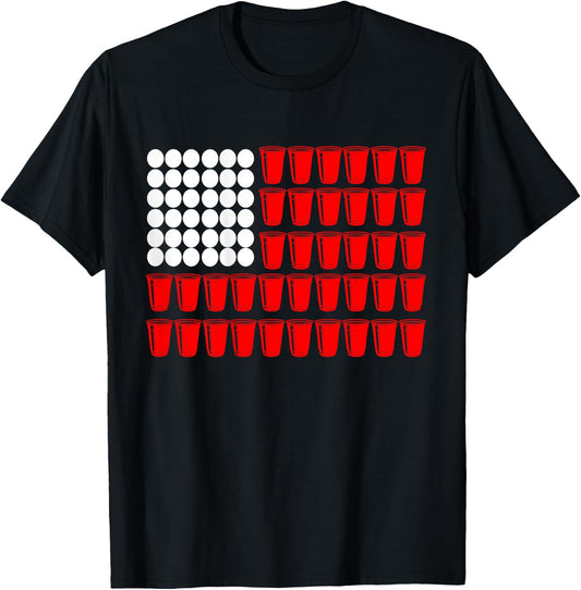 Beer Pong Flag | Drinking Game T-Shirt - T-Shirt | Black