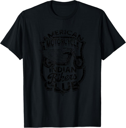 American Motorcycle Indian Bikers Club - Men's Adults Motorcycle Club , Grey, Small, Short Sleeve, Classic Fit, Pull On, Letter Print T-Shirt - T-Shirt | Black
