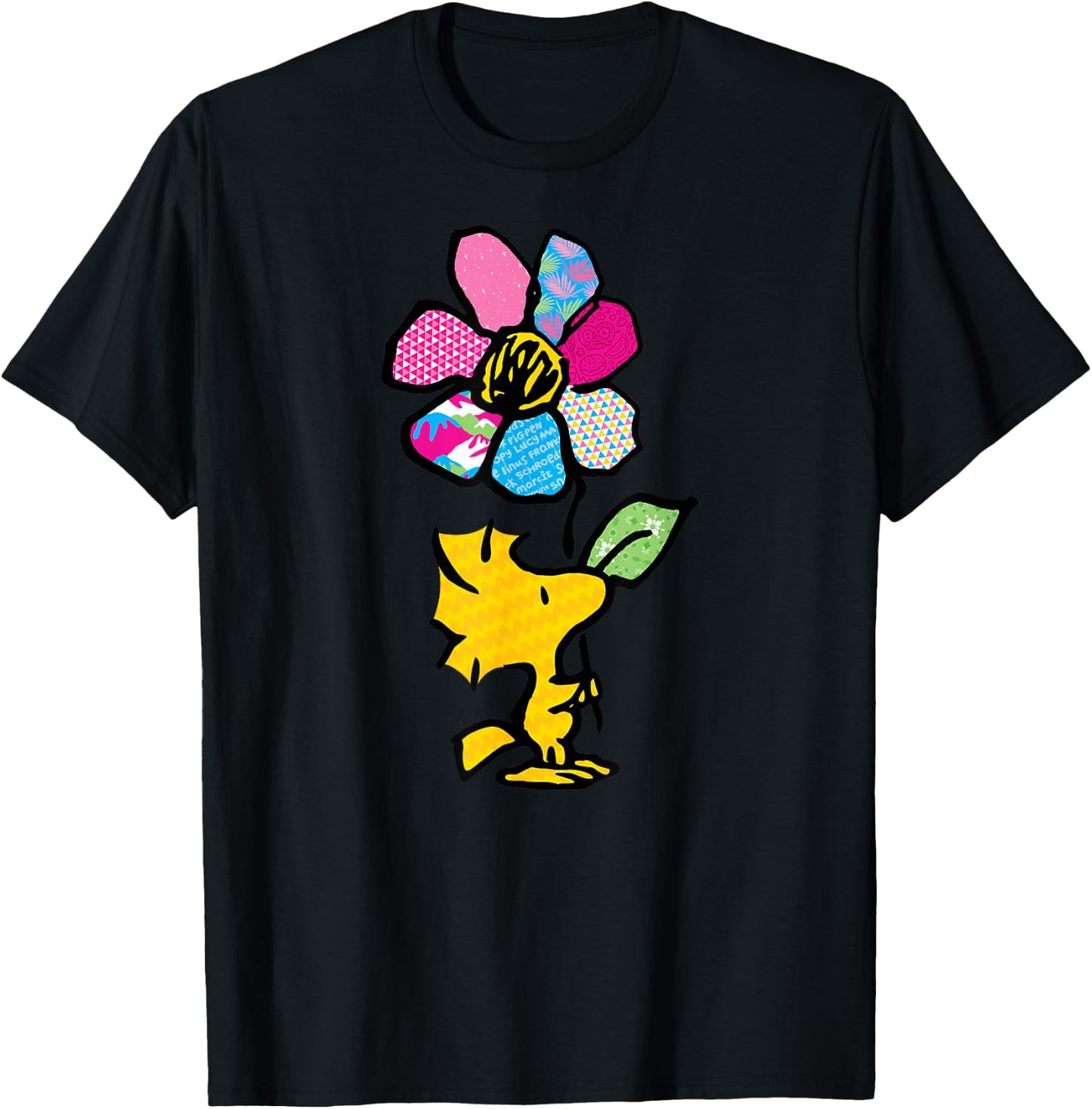 Peanuts - Woodstock with Flower and Pattern T-Shirt - T-Shirt | Black