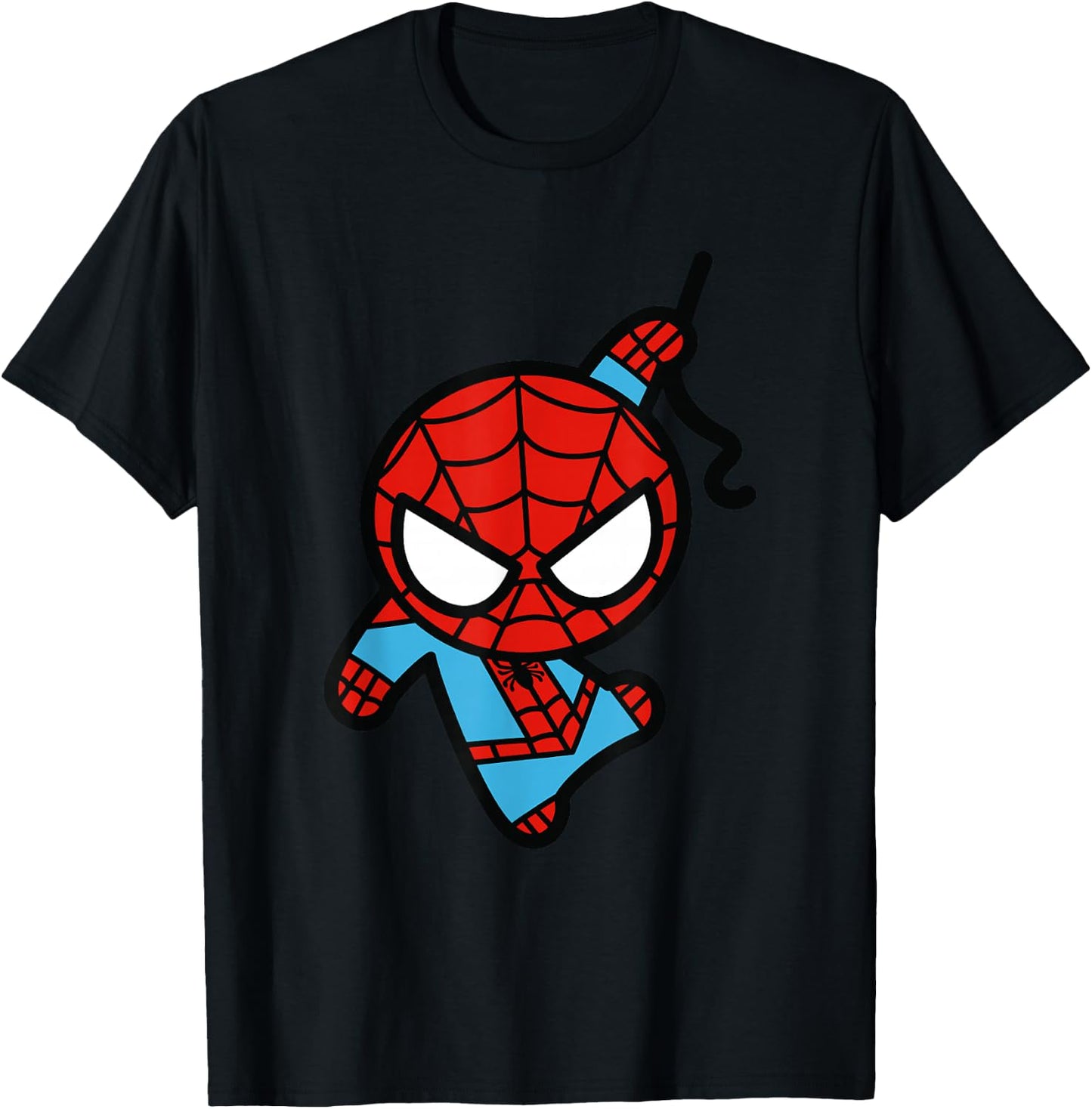 Marvel Kawaii Chibi Spider-Man Cute Swinging Action T-Shirt - T-Shirt | Black