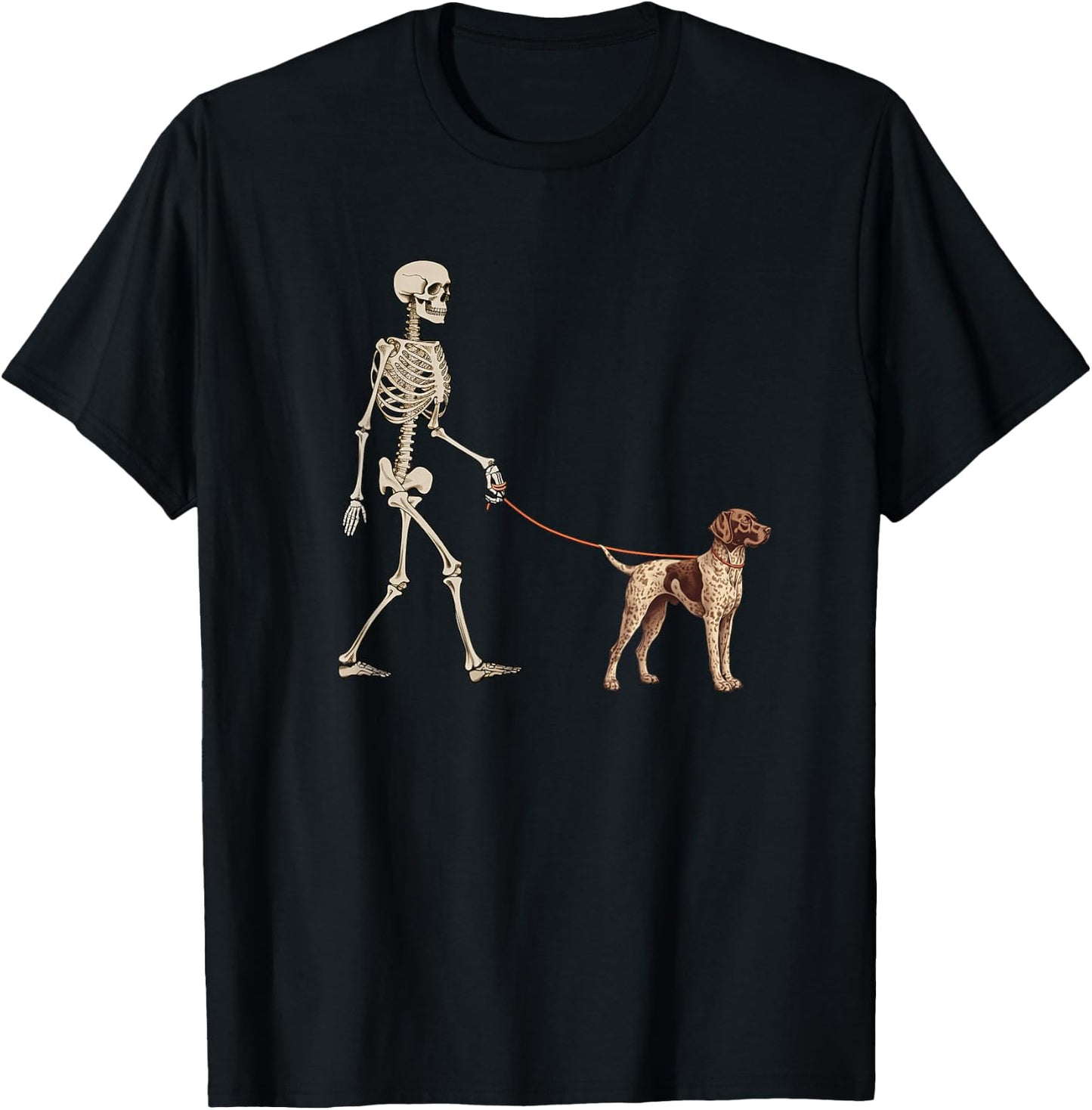 Funny German Shorthaired Pointer Skeleton Walking Halloween T-Shirt - T-Shirt | Black