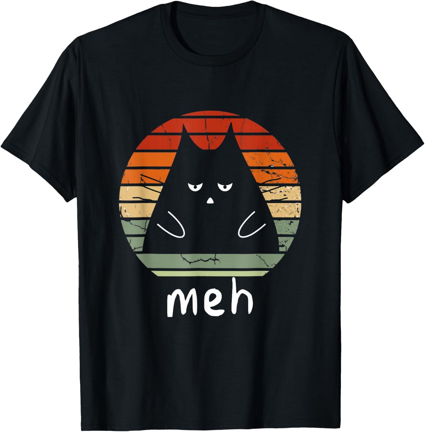 Vintage Black Cat Shirt Meh Cat Meow Kitty Cat Lover Men Women T-Shirt - T-Shirt | Black