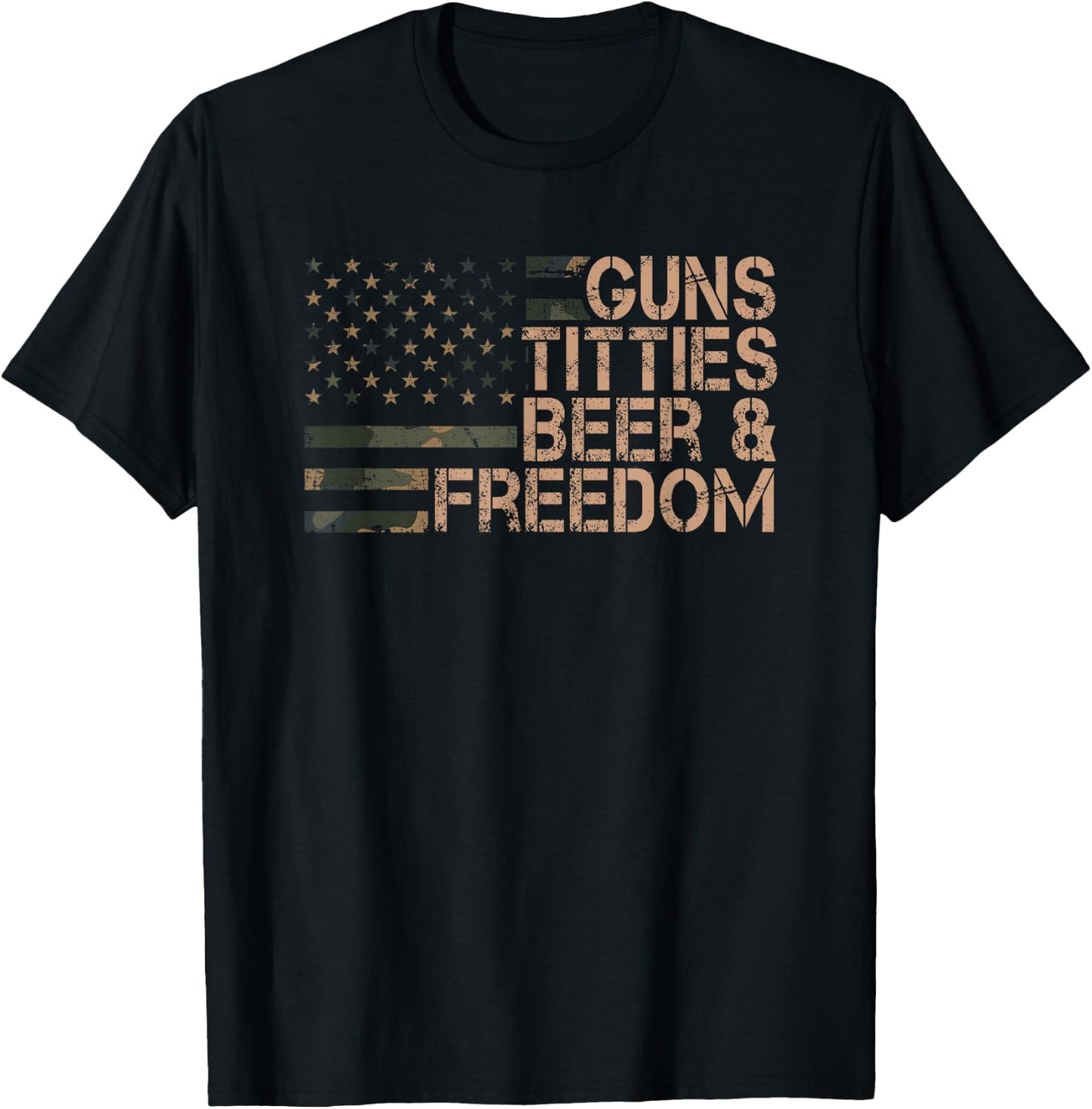 Guns Titties Beer & Freedom - Funny Drinking USA Flag T-Shirt - T-Shirt | Black