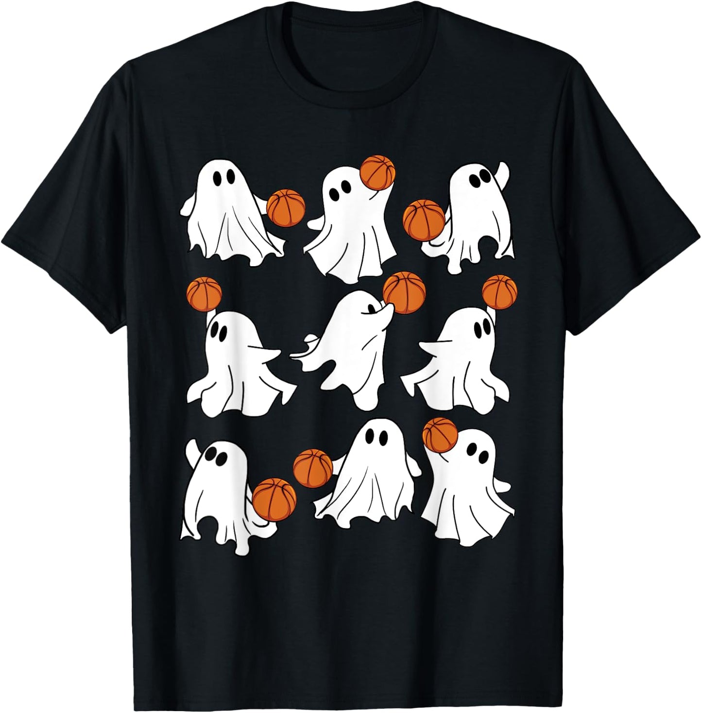 Boo Ghost Halloween Basketball Happy Halloween Basketball T-Shirt - T-Shirt | Black