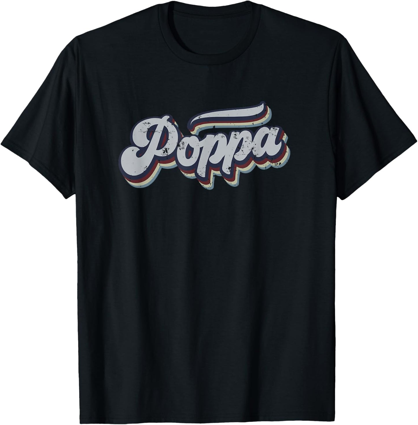 Poppa Retro Vintage Distressed Rainbow Gift T-Shirt - T-Shirt | Black