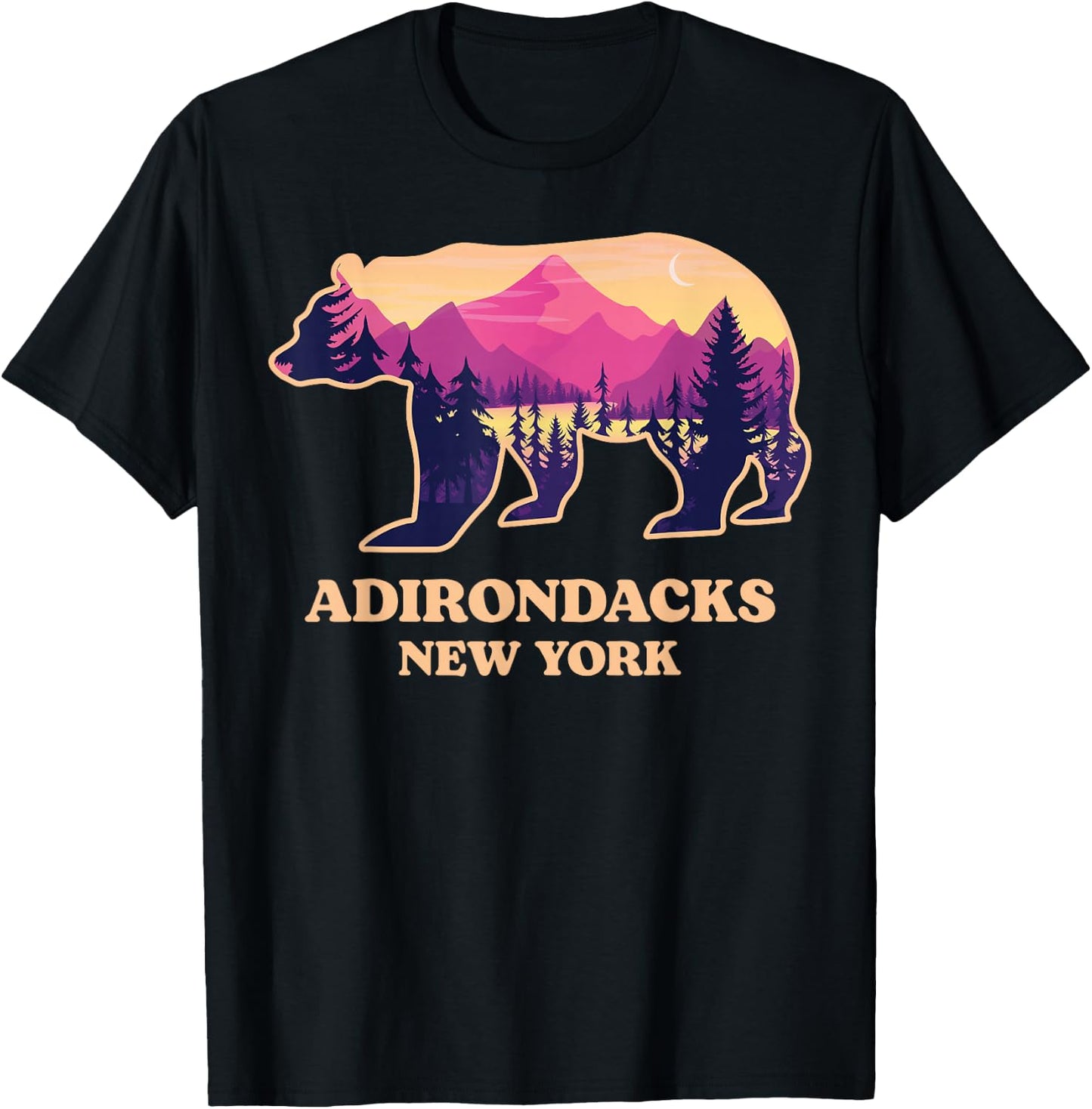 Adirondacks New York Ny Vintage Mountains Hiking Souvenirs T-Shirt - T-Shirt | Black