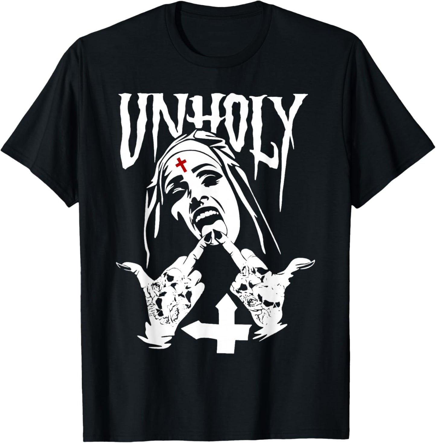 Satanic Nun Tattoos Unholy Satanism Gift T-Shirt - T-Shirt | Black