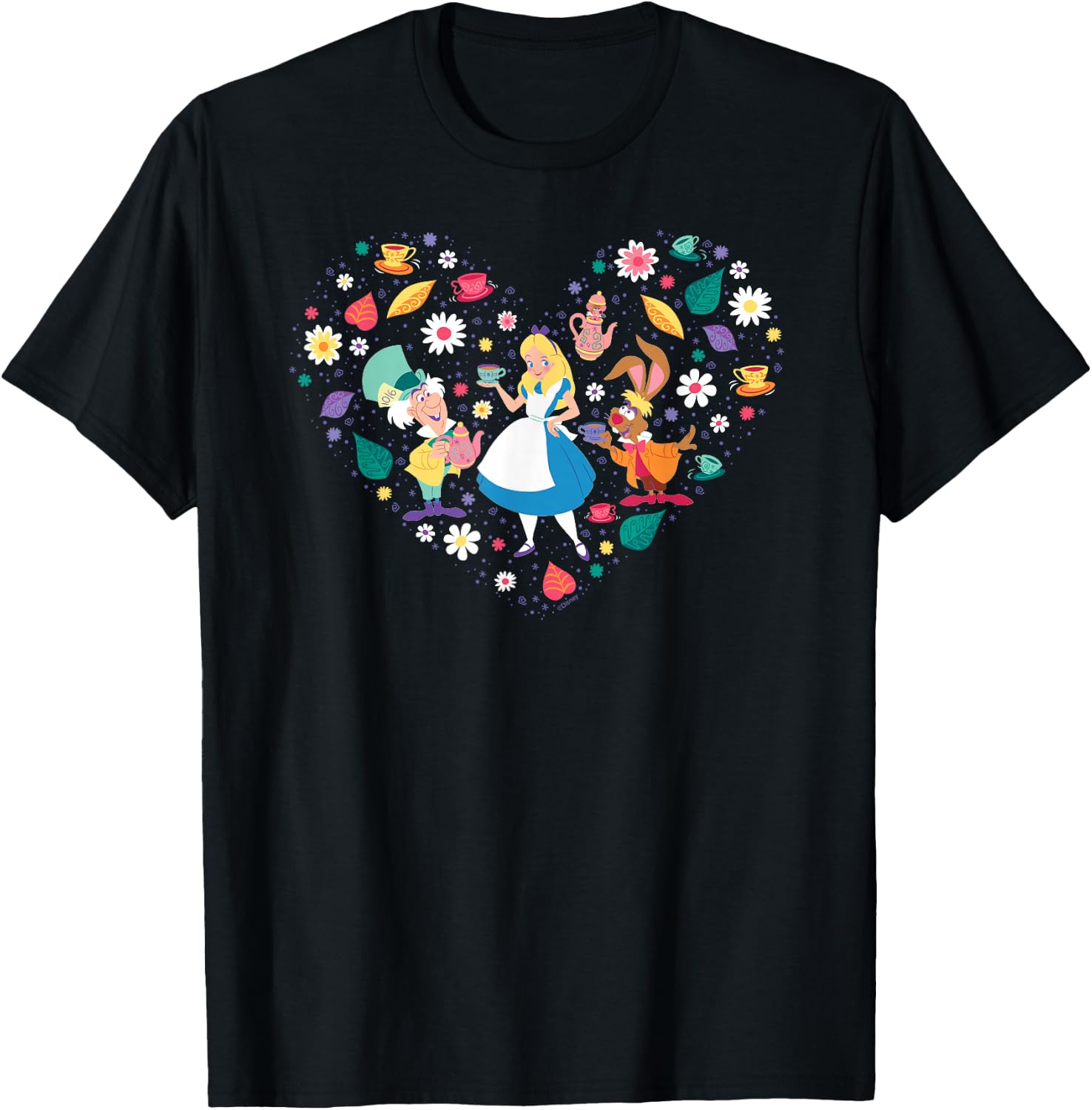 Disney Alice in Wonderland Tea Party Heart Valentine's Day T-Shirt - T-Shirt | Black