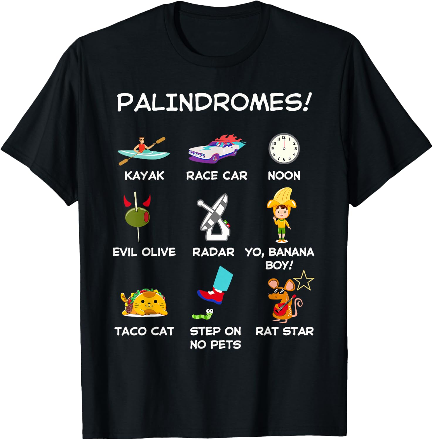 Funny Palindromes Set for Palindromists Word Play Games Pun T-Shirt - T-Shirt | Black
